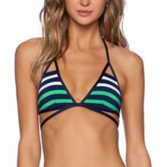 NEW Vitamin A Serra Sail Striped Keyhole Wrap Bikini Top‎ in Navy [ XS/4 ] - Picture 2 of 8